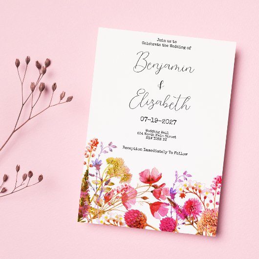 オレンジ色のピンク色の黄色い野結婚花夏 招待状