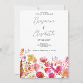 オレンジ色のピンク色の黄色い野結婚花夏 招待状 (正面)