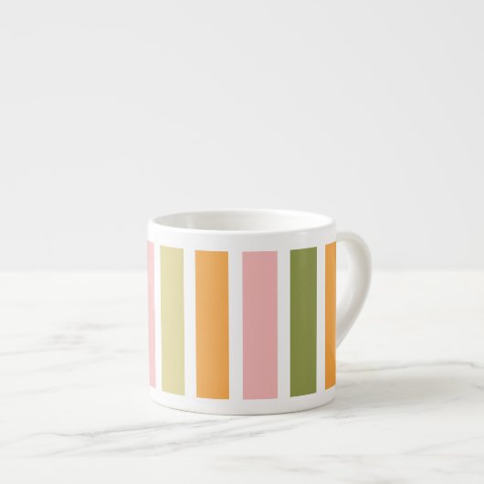 オレンジ色のピンク金ゴールドと緑のストライプ エスプレッソカップ (正面右)