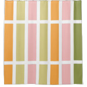 オレンジ色のピンク金ゴールドと緑のストライプ シャワーカーテン (正面)