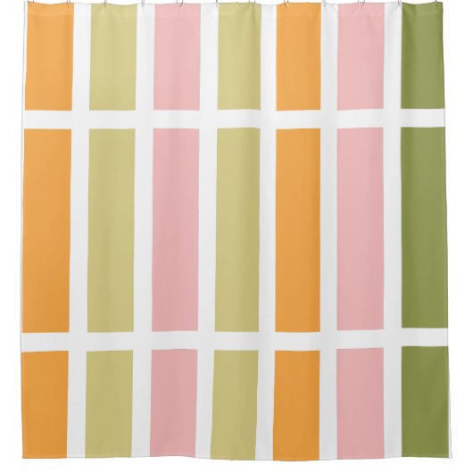 オレンジ色のピンク金ゴールドと緑のストライプ シャワーカーテン (正面)