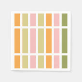 オレンジ色のピンク金ゴールドと緑のストライプ スタンダードカクテルナプキン (正面)