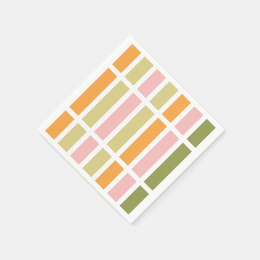 オレンジ色のピンク金ゴールドと緑のストライプ スタンダードカクテルナプキン (角)