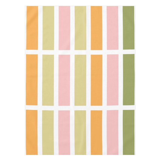 オレンジ色のピンク金ゴールドと緑のストライプ テーブルクロス (正面)