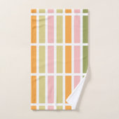 オレンジ色のピンク金ゴールドと緑のストライプ バスタオルセット (ハンドタオル)