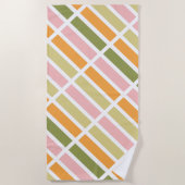 オレンジ色のピンク金ゴールドと緑のストライプ ビーチタオル (正面)