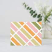 オレンジ色のピンク金ゴールドと緑のストライプ ポストカード (スタンド正面)