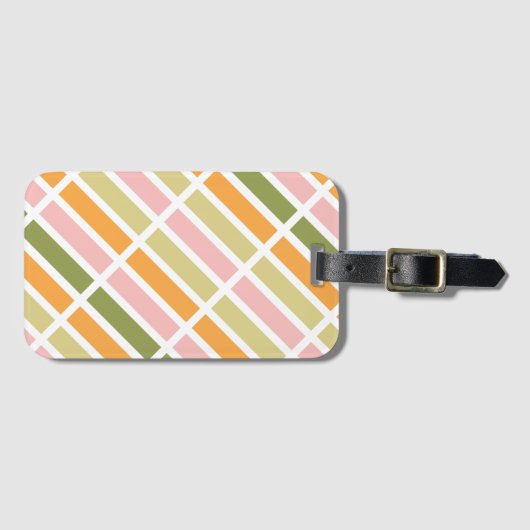 オレンジ色のピンク金ゴールドと緑のストライプ ラゲッジタグ (正面横)