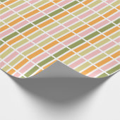 オレンジ色のピンク金ゴールドと緑のストライプ ラッピングペーパー (角)