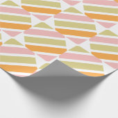 オレンジ色のピンク金ゴールドと緑のストライプ ラッピングペーパー (角)