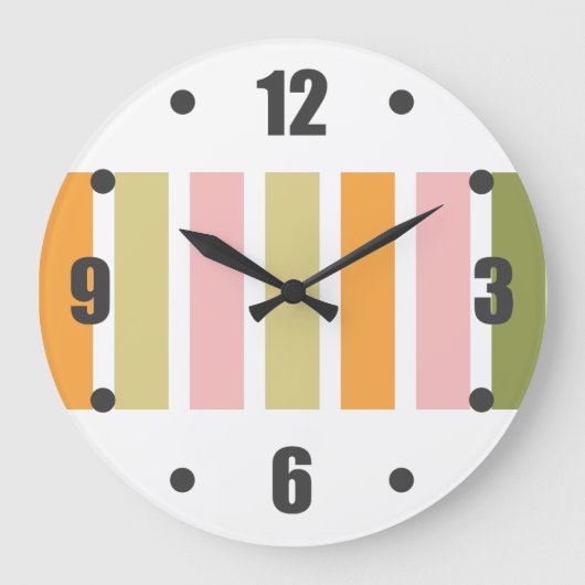 オレンジ色のピンク金ゴールドと緑のストライプ ラージ壁時計 (正面)