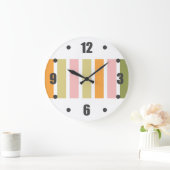 オレンジ色のピンク金ゴールドと緑のストライプ ラージ壁時計 (ホーム)