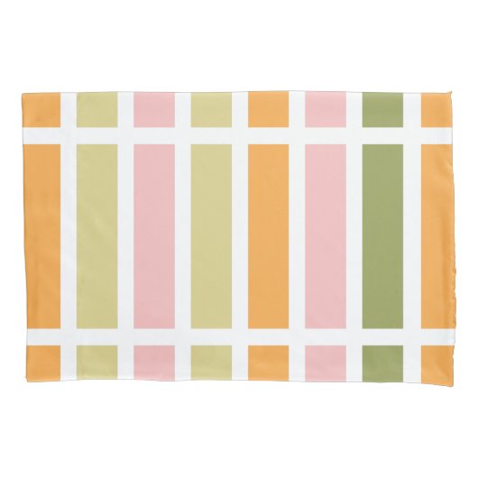 オレンジ色のピンク金ゴールドと緑のストライプ 枕カバー (正面)