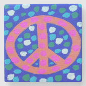 オレンジ色のピースサイン（青） ストーンコースター (正面)