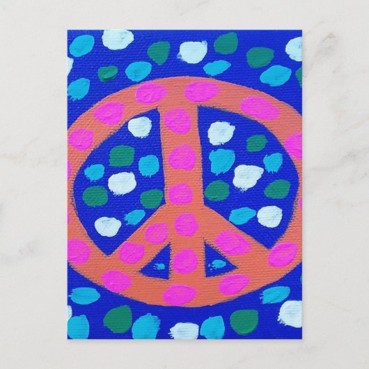 オレンジ色のピースサイン(青) ポストカード (正面)