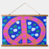 オレンジ色のピースサイン（青） 吊り下げ型タペストリー (正面)