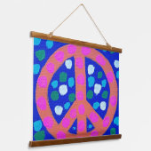 オレンジ色のピースサイン（青） 吊り下げ型タペストリー (傾斜あり)