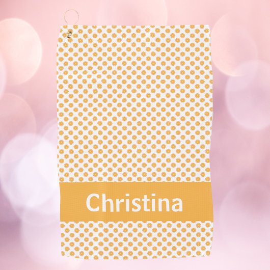 オレンジ色のフルーツパターンのパーソナライズ ゴルフタオル