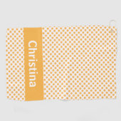 オレンジ色のフルーツパターンのパーソナライズ ゴルフタオル (横)