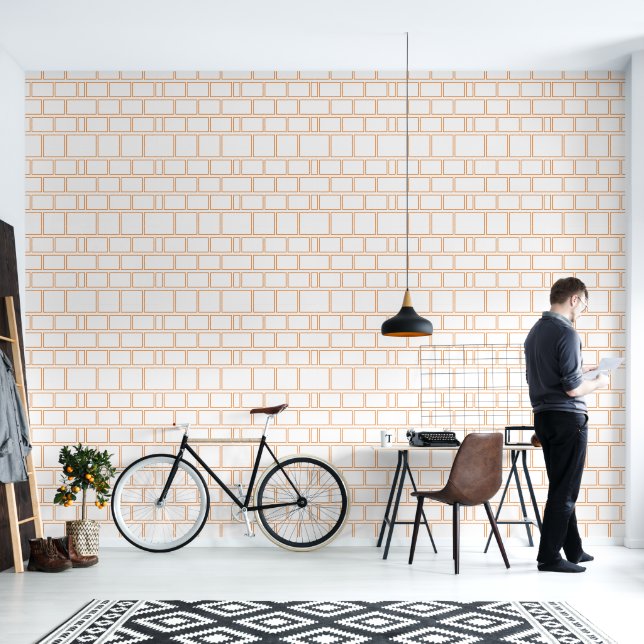 オレンジ色のフレームギャラリージオメトリ水平パターン 壁紙 (リビング)