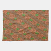 オレンジ色のフローラの散水繊維テクスチャ キッチンタオル (横)
