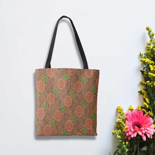 オレンジ色のフローラの散水繊維テクスチャ トートバッグ