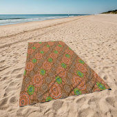 オレンジ色のフローラの散水繊維テクスチャ ビーチタオル