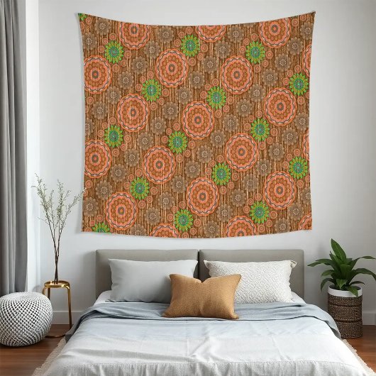 オレンジ色のフローラの雨の散布ファイバーのテクスチャ タペストリー