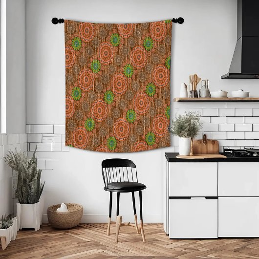 オレンジ色のフローラの雨の散布ファイバーのテクスチャ タペストリー