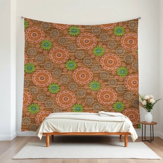 オレンジ色のフローラの雨の散布ファイバーのテクスチャ タペストリー