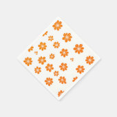 オレンジ色のフローラステンシルパターン（白） スタンダードカクテルナプキン (角)