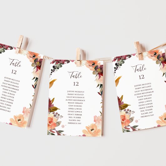 オレンジ色のフローラテーブル番号座席表