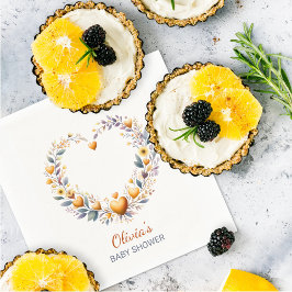 オレンジ色のフローラハートベビーシャワー スタンダードカクテルナプキン