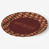 オレンジ色のフローラパターン（の模様が）ある紙誕生日プレート ペーパープレート (アングル)