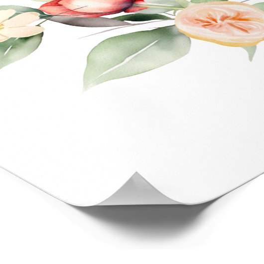 オレンジ色のフローラリース庭園の結婚式の座席表 ポスター (角)