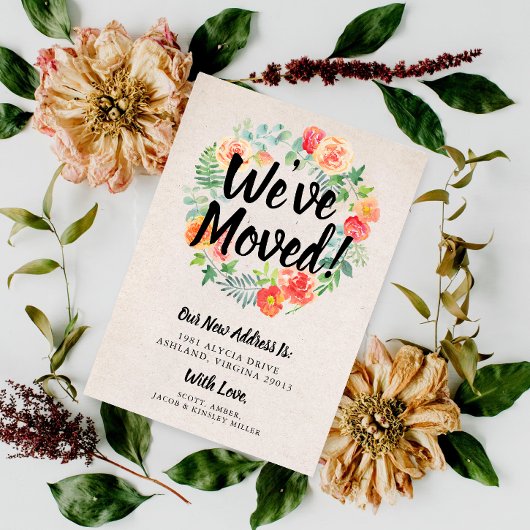 オレンジ色のフローラリース引っ越しました 招待状