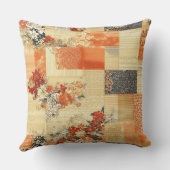 オレンジ色のフローラヴィンテージ日本のの着物パッチワーク クッション (裏面)
