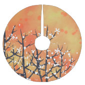 オレンジ色のフローラ抽象芸術 ブラッシュドポリエステルツリースカート (正面)