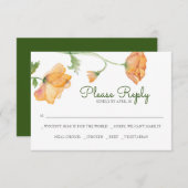 オレンジ色のフローラ水色RSVPカード ノートカード (正面/裏面)