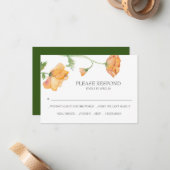 オレンジ色のフローラ水色RSVPカード ノートカード (正面/裏面インサイチュ)