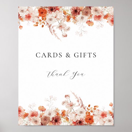 オレンジ色のフローラ秋カードとギフトサイン ポスター (正面)