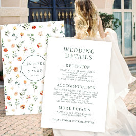 オレンジ色のフローラ結婚の詳細カード エンクロージャーカード