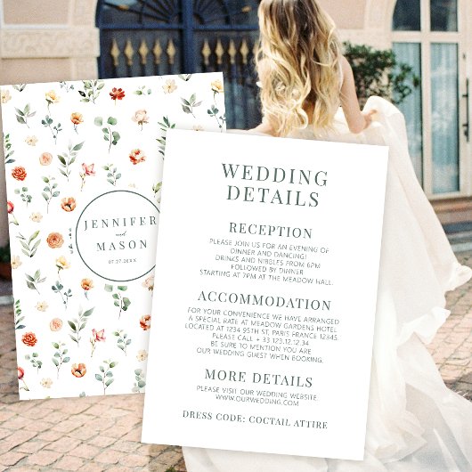 オレンジ色のフローラ結婚の詳細カード エンクロージャーカード