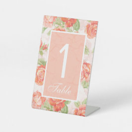 オレンジ色のフローラ結婚バラのテーブル番号記号 台座サイン