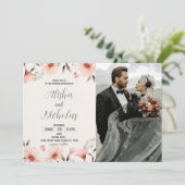 オレンジ色のフローラ結婚式招待状と写真 招待状 (スタンド正面)