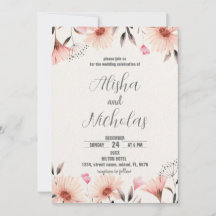 オレンジ色のフローラ結婚式招待状