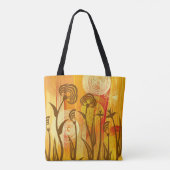 オレンジ色のフローラ背景 トートバッグ (裏面)