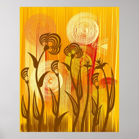 オレンジ色のフローラ背景 ポスター (正面)