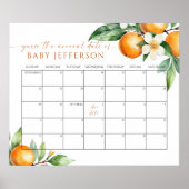 オレンジ色のフローラ赤ちゃんシャワー推定期日カレンダー ポスター (正面)