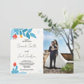 オレンジ色のフローラ雪の結婚式招待状と写真 招待状 (スタンド正面)